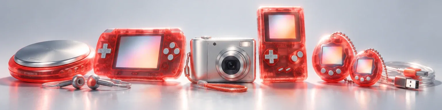 Pixl range: translucent coral handheld gadgets and a silver camera on a grey studio sweep