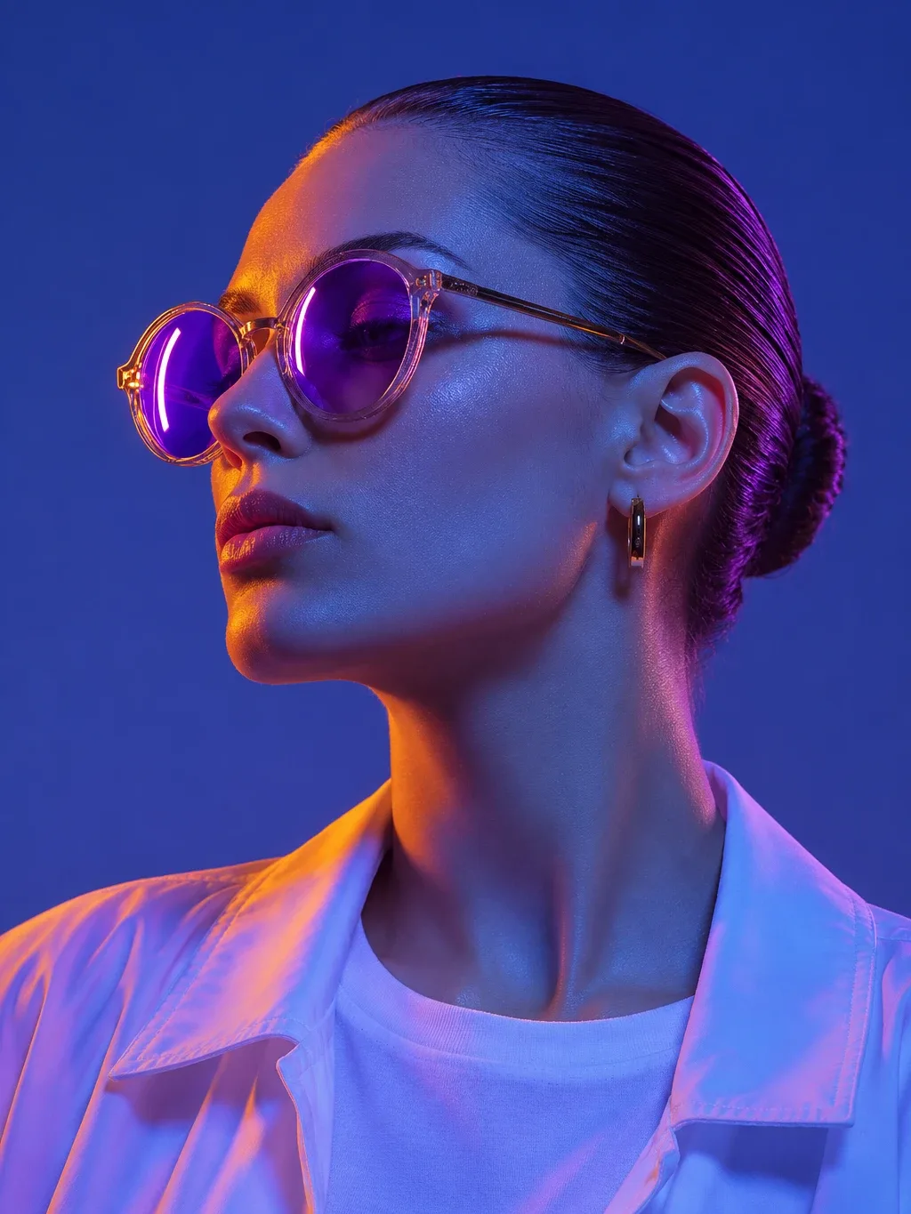 Elena Rossi, CEO of Juniper & Co., in round violet sunglasses
