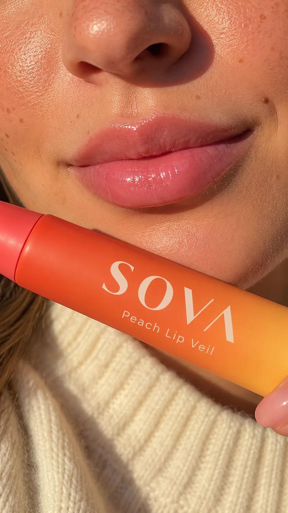 Adapted routine-gallery lip-care closeup with SOVA tube.