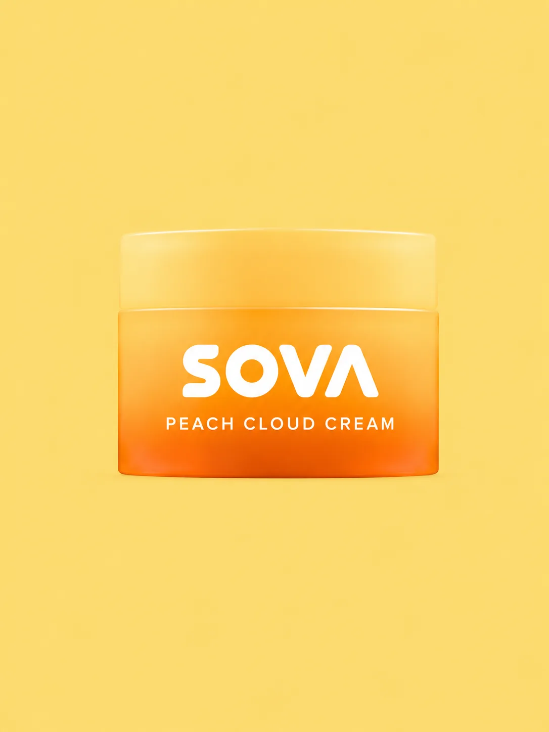 Peach Cloud Cream orange jar with a pale yellow lid on yellow.